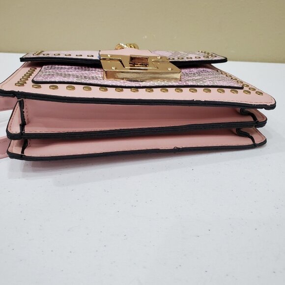 Small Handbag Pink Faux Leather Gold Tone Chain Crossbody Strap with Billfold - Picture 7 of 16